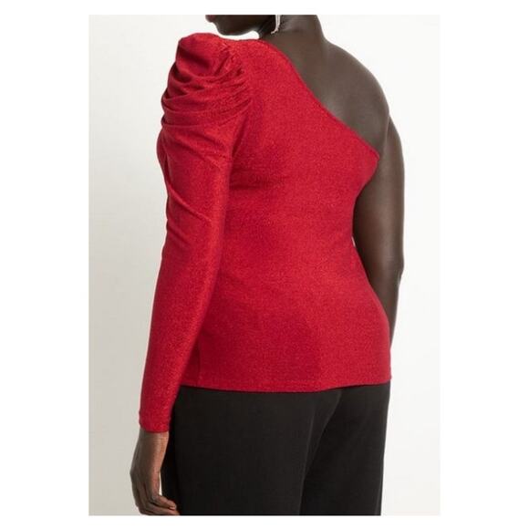 NWT Eloquii Lurex Stretch One Shoulder Top 14/16 Red - Picture 8 of 8